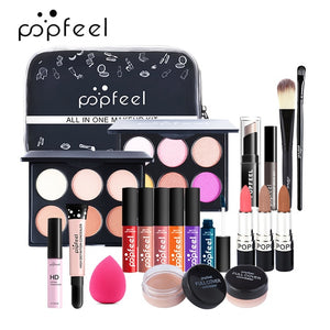 POPFEEL New ALL IN ONE 15 20 24Pcs Makeup Set Matte Eyeshadow Lipgloss Lipstick Makeup Brushes Eyebrow Concealer With Makeup Bag