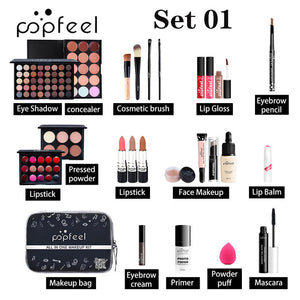 Professional Make Up Sets Cosmetics Kit Eyeshadow Lipstick Eyebrow Pencil Lip Gloss Makeup Brush Powder Puff with Bag  Gift