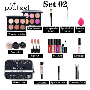Professional Make Up Sets Cosmetics Kit Eyeshadow Lipstick Eyebrow Pencil Lip Gloss Makeup Brush Powder Puff with Bag  Gift